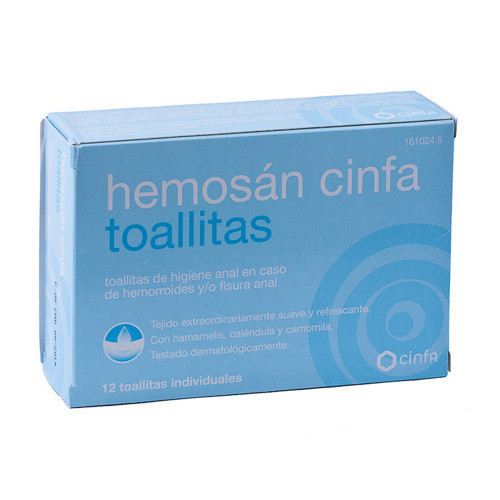 Imagen de HEMOSAN CINFA HEMORROIDES 12 TOALLITAS